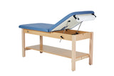 VivaComfort Aristo Wood H-Brace Physician Exam Table with Shelf and Adjustable Backrest, 30”, Black, 500 lb Capacity, Blue
