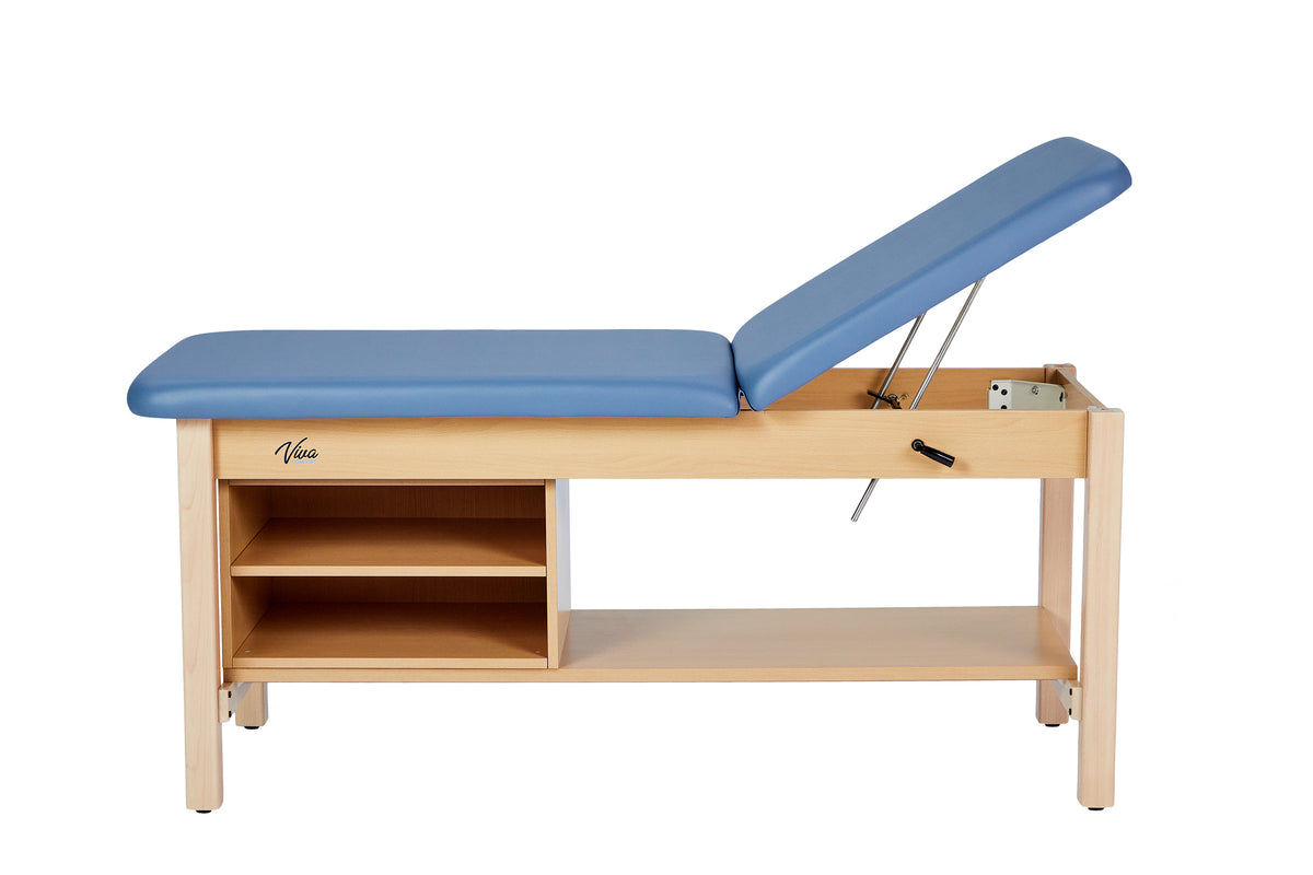 VivaComfort Aristo Wood H-Brace 30in. W x 72in. L Physician Adjustable Exam Table with Shelf and Cabinet, 500 lb Capacit