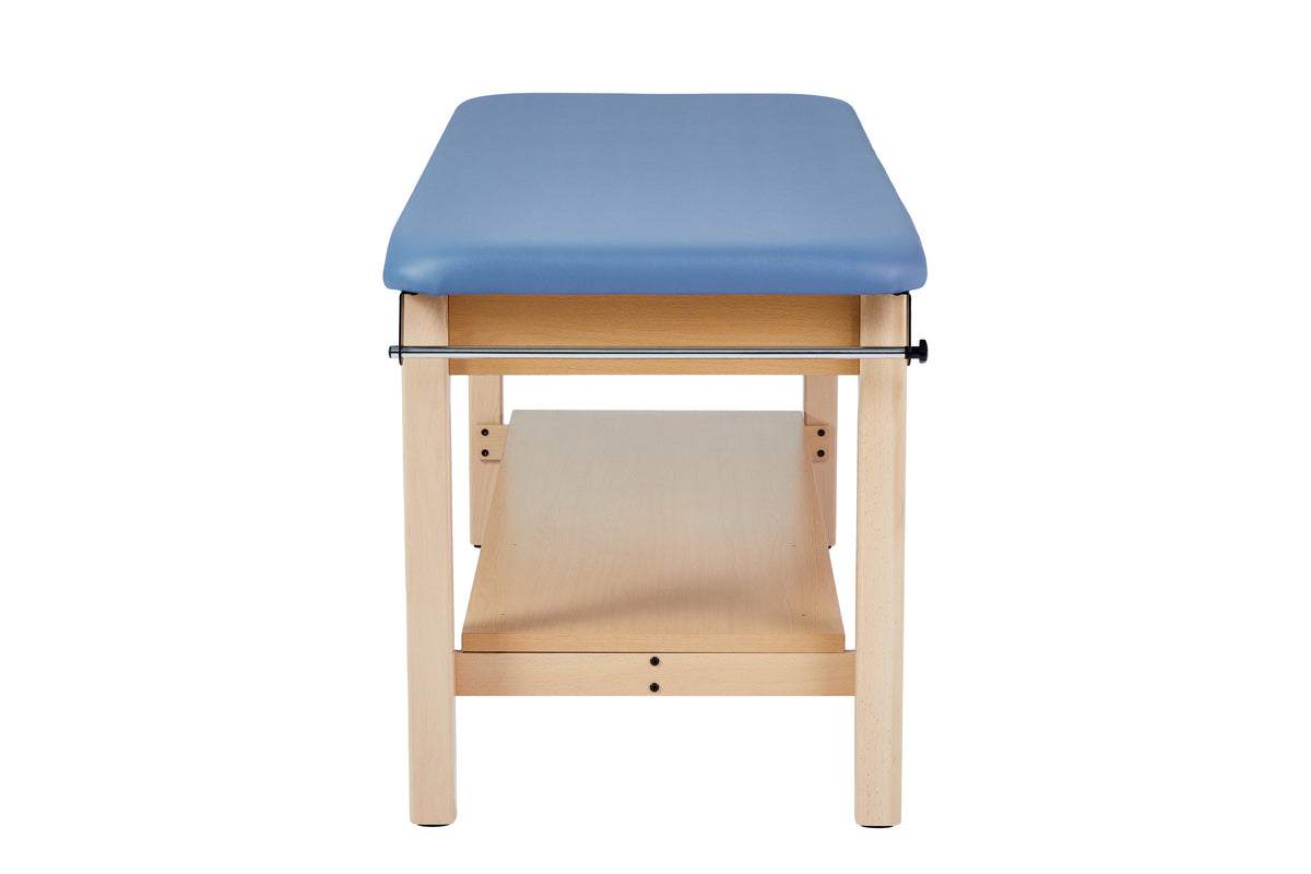 VivaComfort Aristo Wooden H-Brace Physician Exam Table With Shelf, 27”, Black, 500 lb Capacity, Blue