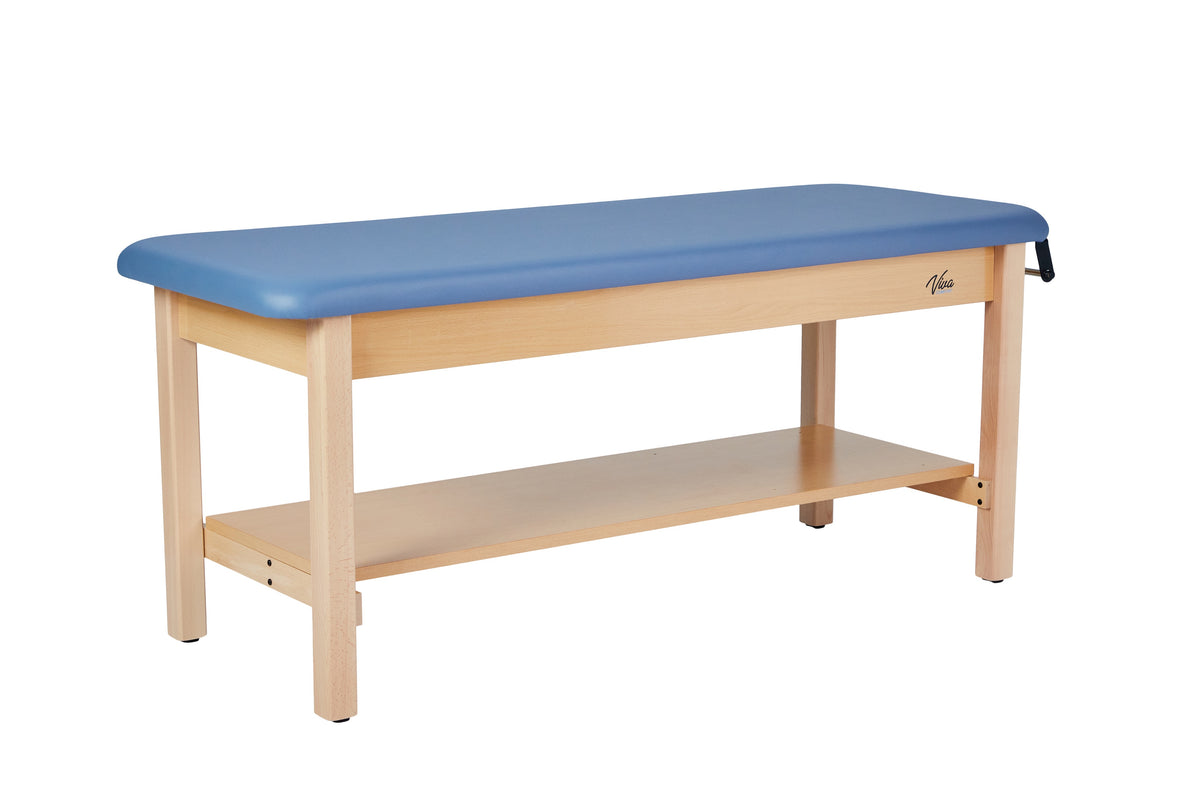 VivaComfort Aristo Wooden H-Brace Physician Exam Table With Shelf, 27”, Black, 500 lb Capacity, Blue