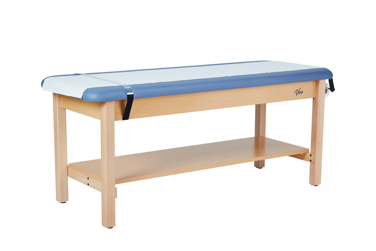 VivaComfort Aristo Wooden H-Brace Physician Exam Table With Shelf, 27”, Black, 500 lb Capacity, Blue