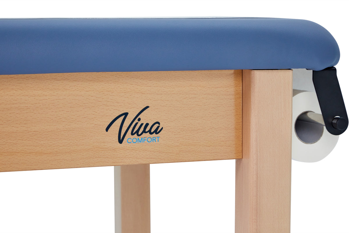 VivaComfort Aristo Wooden H-Brace Physician Exam Table With Shelf, 27”, Black, 500 lb Capacity, Blue