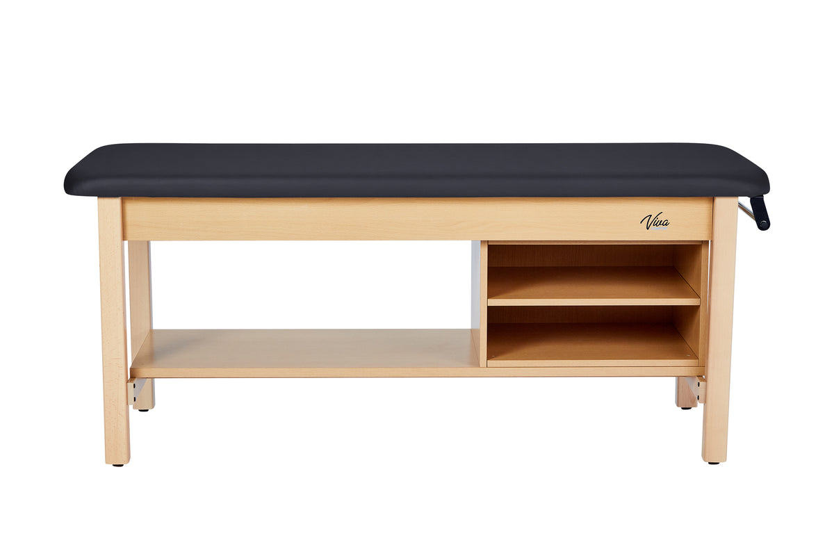 VivaComfort Aristo Wood H-Brace 27in. W x 72in. L Physician Exam Table with Shelf and Cabinet, 500 lb Capacity, Black