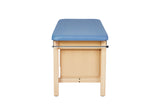 VivaComfort Aristo Wood H-Brace 27in. W x 72in. L Physician Exam Table with Shelf and Cabinet, 500 lb Capacity, Blue