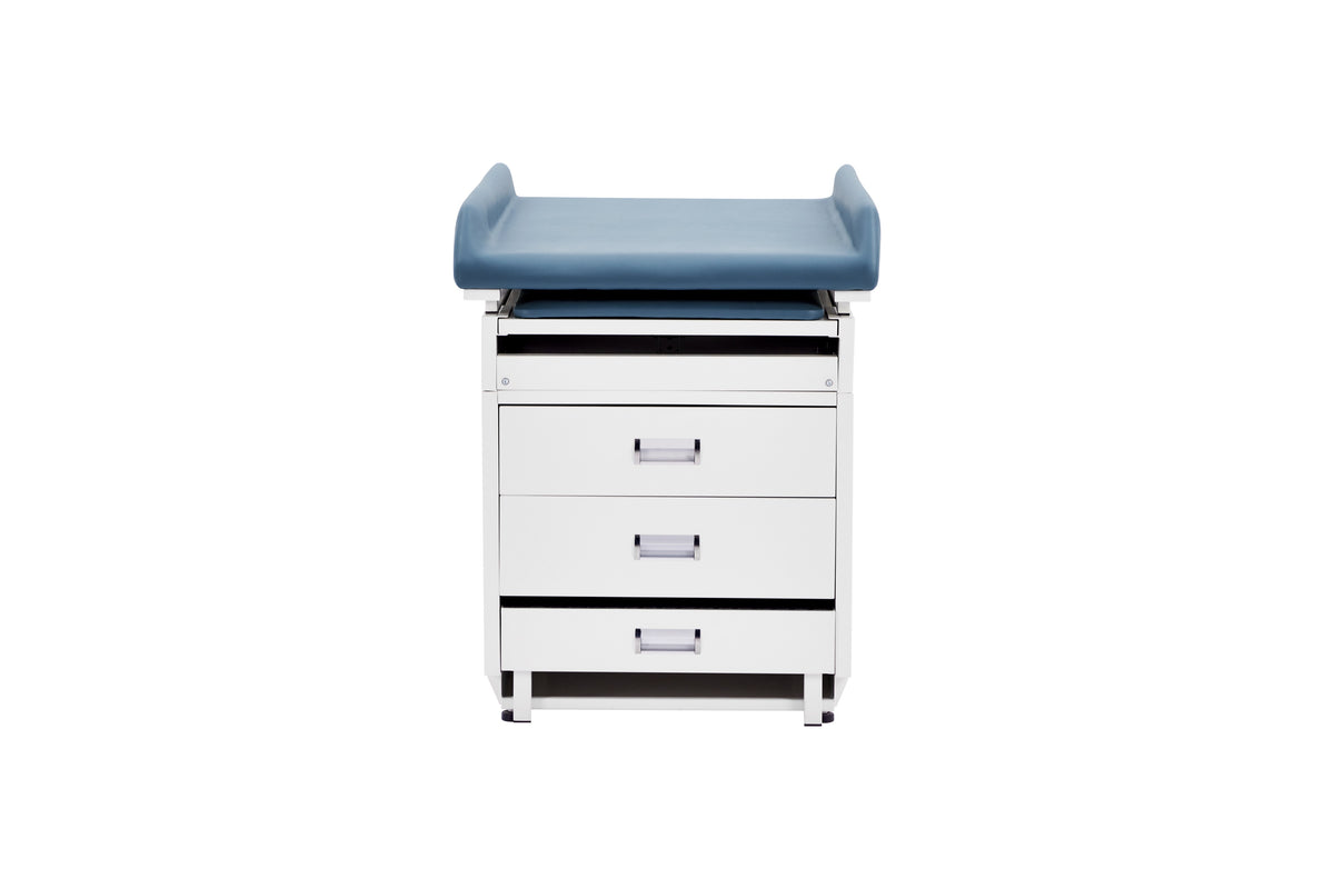 VivaComfort Steel Pediatric Grande Exam Table with Step Stool, Pull-Out Leg Rest, Dual Drawers & Cabinets, 500 lb Capacity, Blue