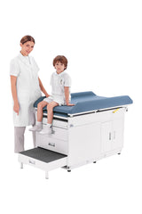 VivaComfort Steel Pediatric Grande Exam Table with Step Stool, Pull-Out Leg Rest, Dual Drawers & Cabinets, 500 lb Capacity, Blue