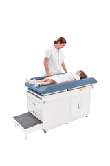 VivaComfort Steel Pediatric Grande Exam Table with Step Stool, Pull-Out Leg Rest, Dual Drawers & Cabinets, 500 lb Capacity, Blue