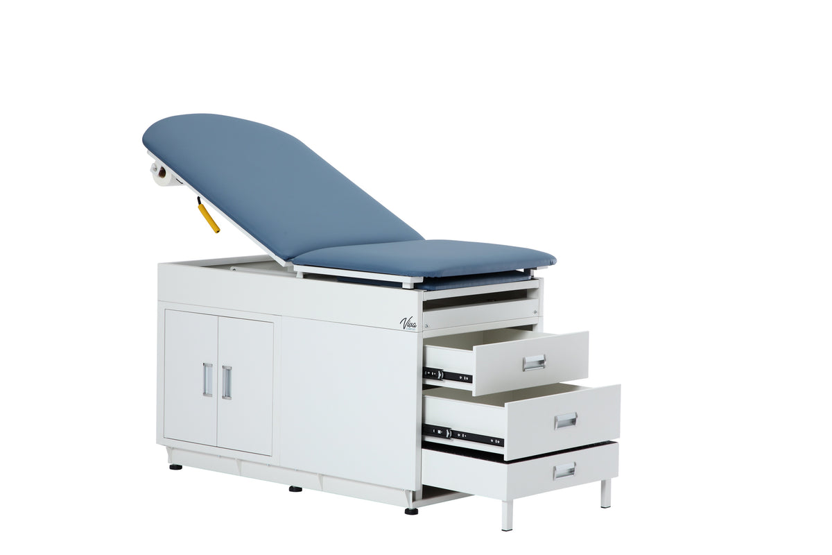 VivaComfort Grande Steel Exam Table with Pelvic Tilt and Antimicrobial Mattress, 500 lb Capacity, Blue