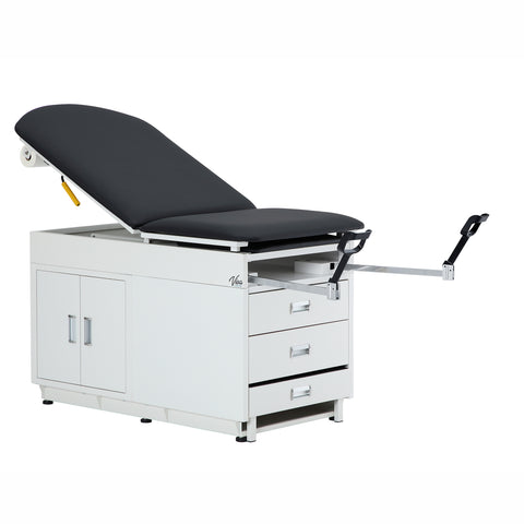 VivaComfort Grande Exam Adjustable Pelvic Tilt Exam Table with Steel Cabinet, Step Stool, Stirrups, 500 lb Capacity, Bla