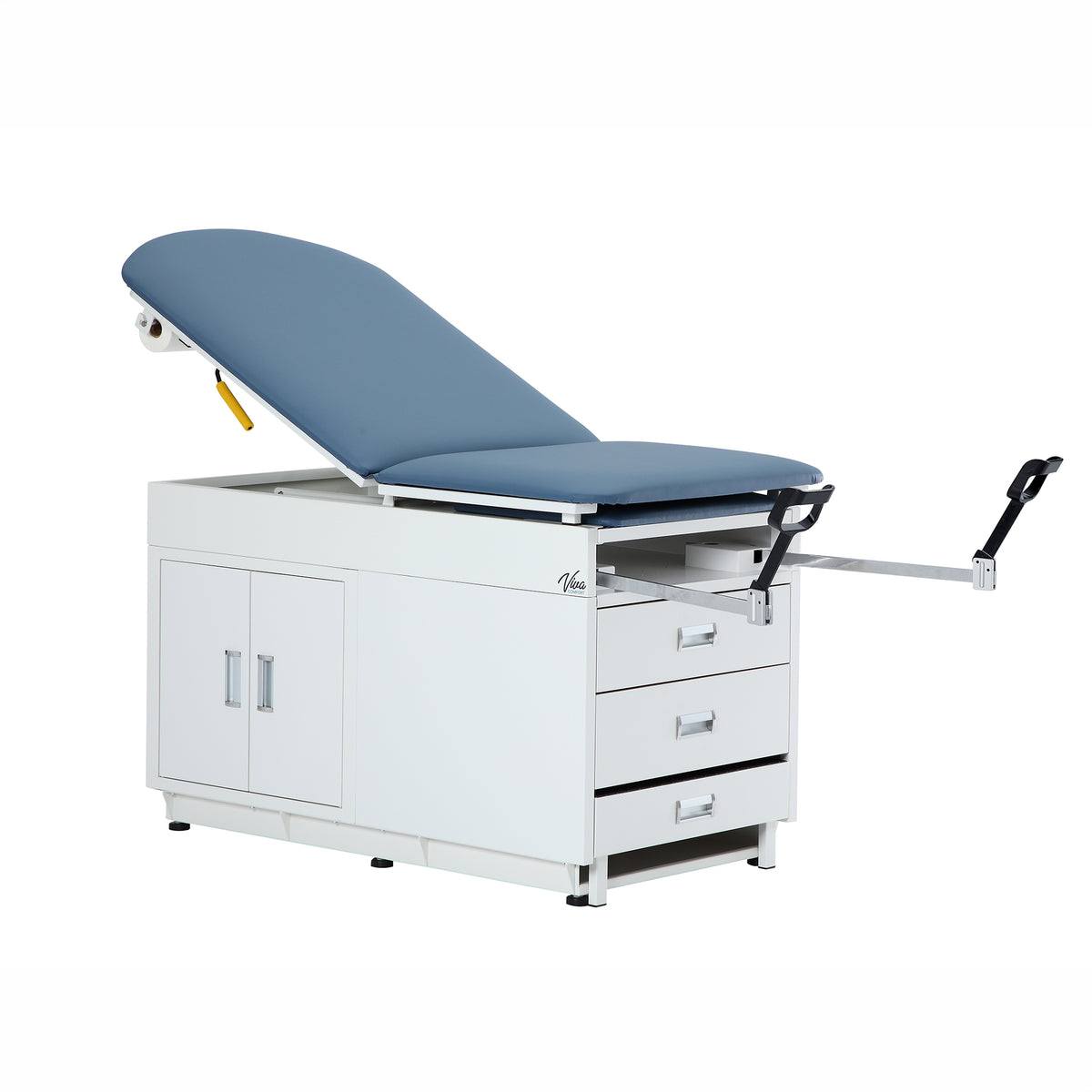 VivaComfort Grande Exam Adjustable Pelvic Tilt Exam Table with Steel Cabinet, Step Stool, Stirrups, 500 lb Capacity, Blu