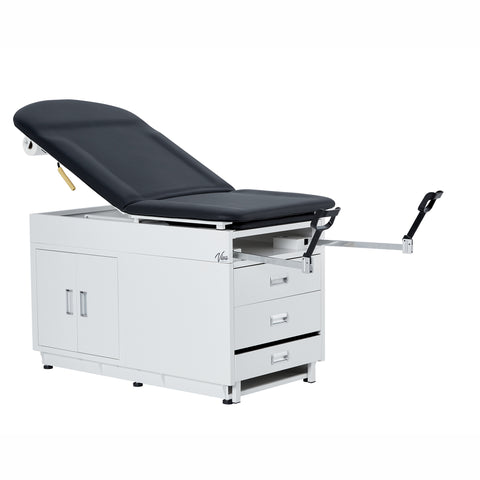VivaComfort Grande Exam Adjustable Pelvic Tilt Contoured Mattress Exam Table with Steel Cabinet, Step Stool, Stirrups, 5