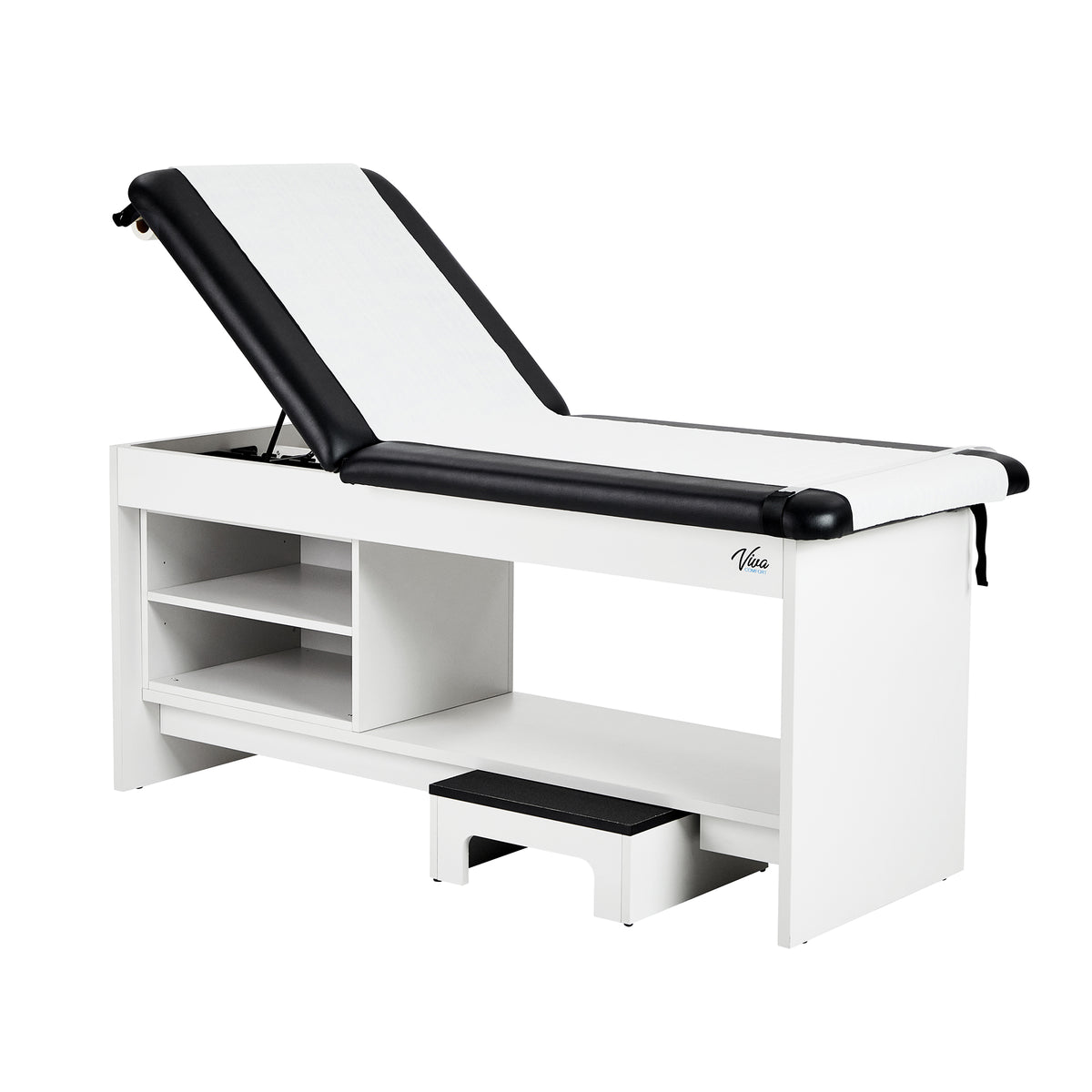 VivaComfort Alto Space Saver 3-Section Exam Table w/Shelf and Drop Section, 400 lb Capacity, Black