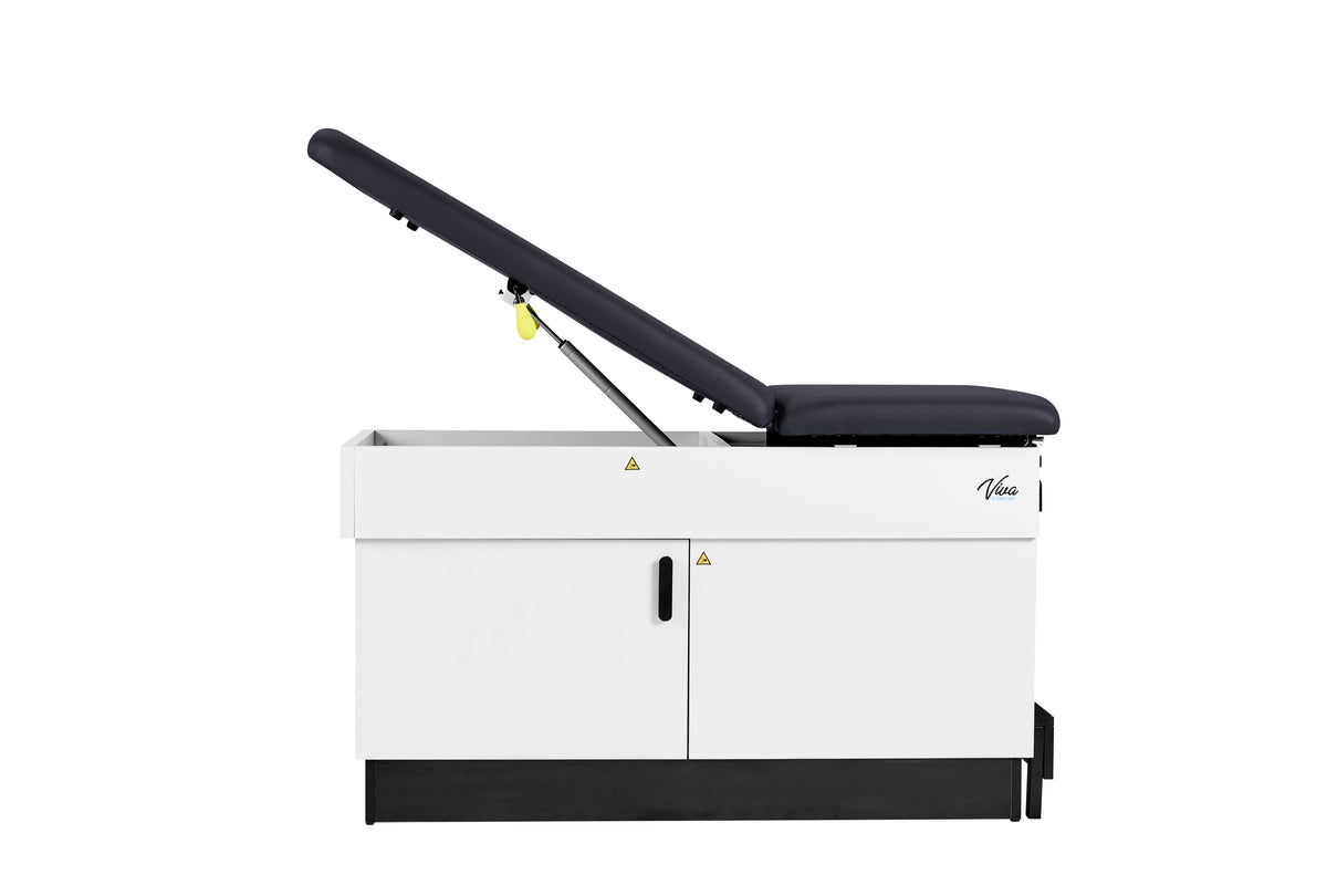 VivaComfort Slimline Exam Table Base with Leg Rest, Step Stool, and 2 Drawers, 420 lb Capacity, Black
