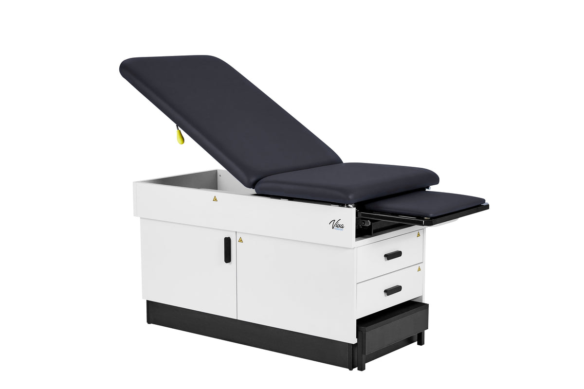 VivaComfort Slimline Exam Table Base with Leg Rest, Step Stool, and 2 Drawers, 420 lb Capacity, Black