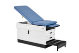 VivaComfort Slimline Exam Table Base with Leg Rest, Step Stool, and 2 Drawers, 420 lb Capacity, Blue