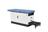 VivaComfort Slimline Exam Table Base with Leg Rest, Step Stool, and 2 Drawers, 420 lb Capacity, Blue