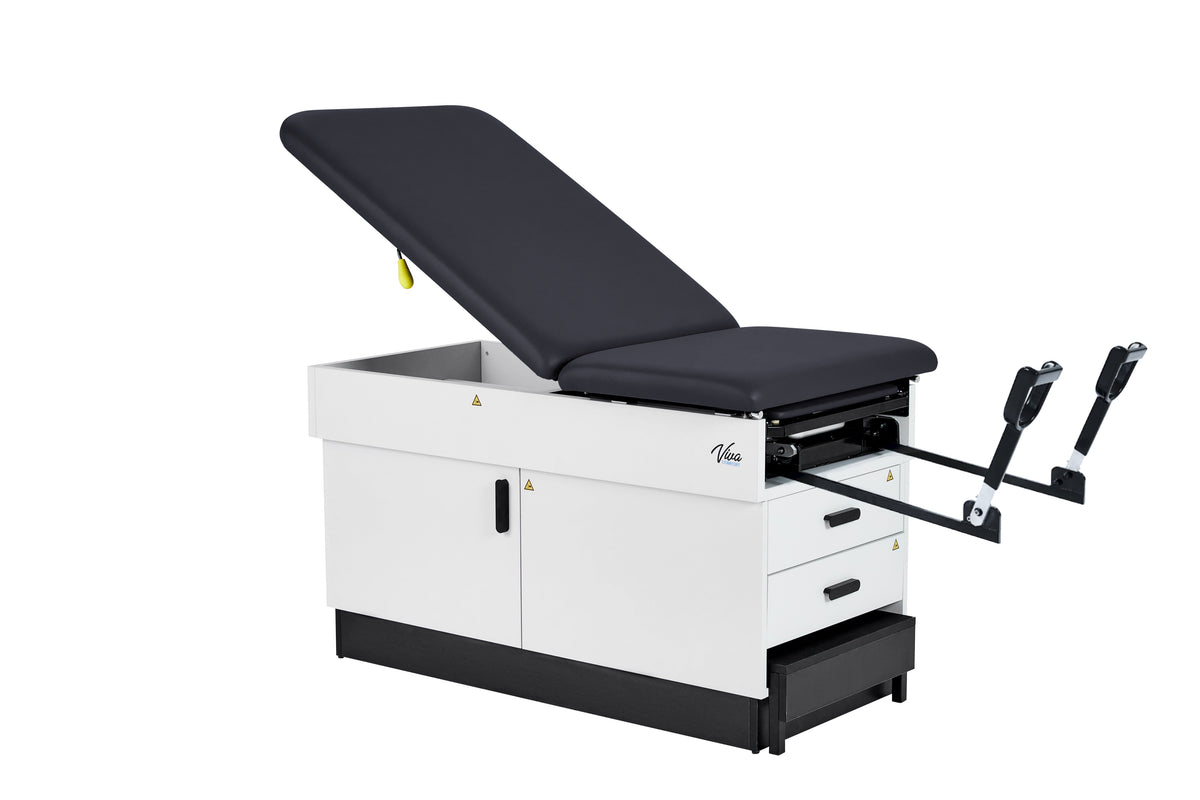 VivaComfort Slimline Exam Table Base with Leg Rest, Step Stool, 2 Drawers, and Stirrups, 420 lb Capacity