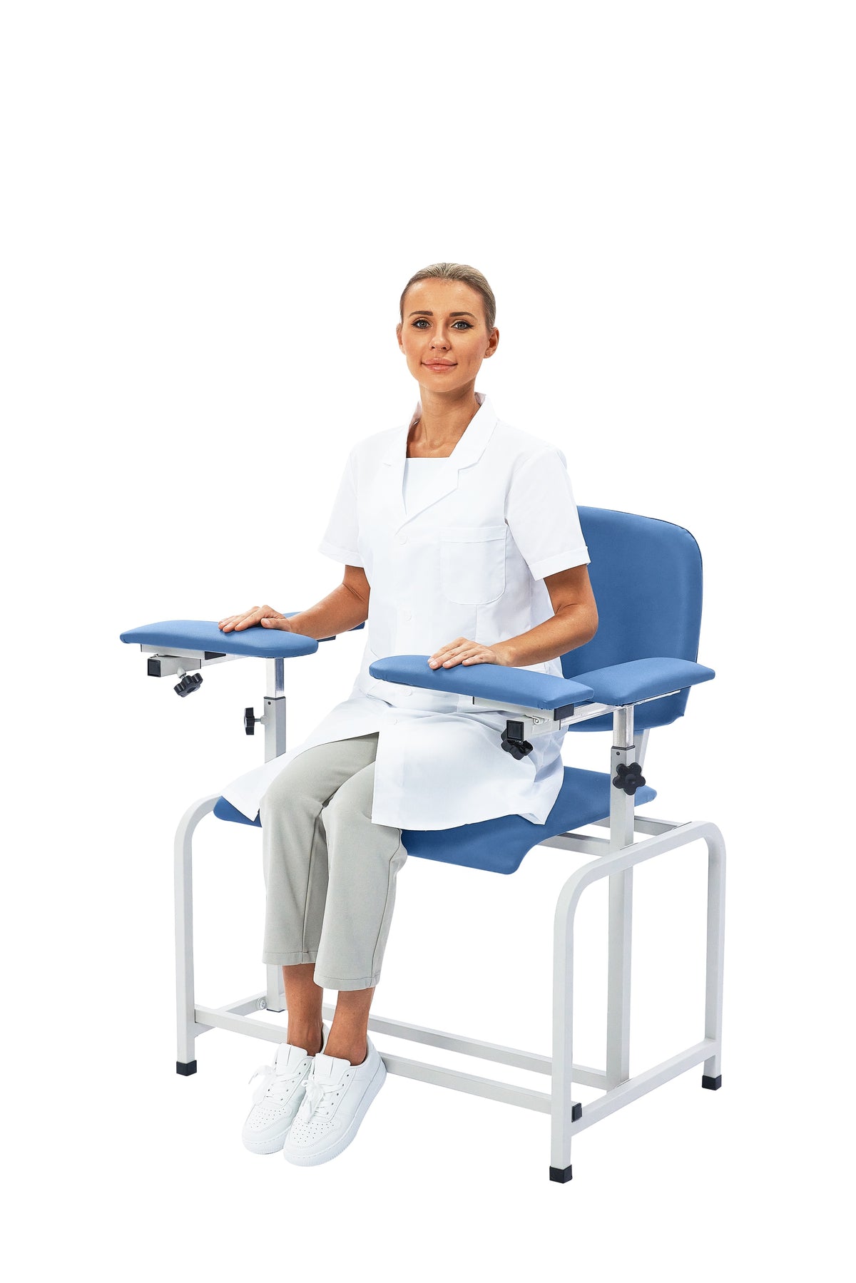 VivaComfort 500 lbs. Extra Wide Adjustable Antimicrobial Bariatric Padded Phlebotomy Blood Drawing Chair, Blue