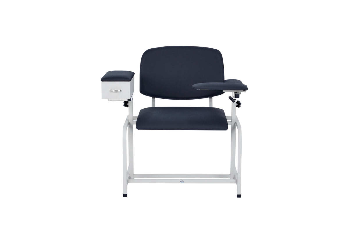 VivaComfort Antimicrobial Bariatric Padded Phlebotomy Blood Drawing Chair With Drawer, Black, 500 lb Capacity