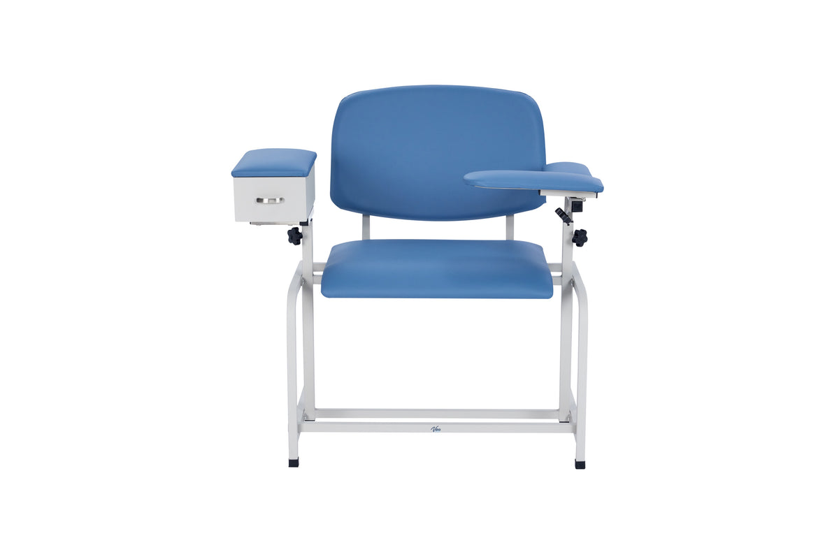 VivaComfort Antimicrobial Bariatric Padded Phlebotomy Blood Drawing Chair Drawer, Blue, 500 lb Capacity