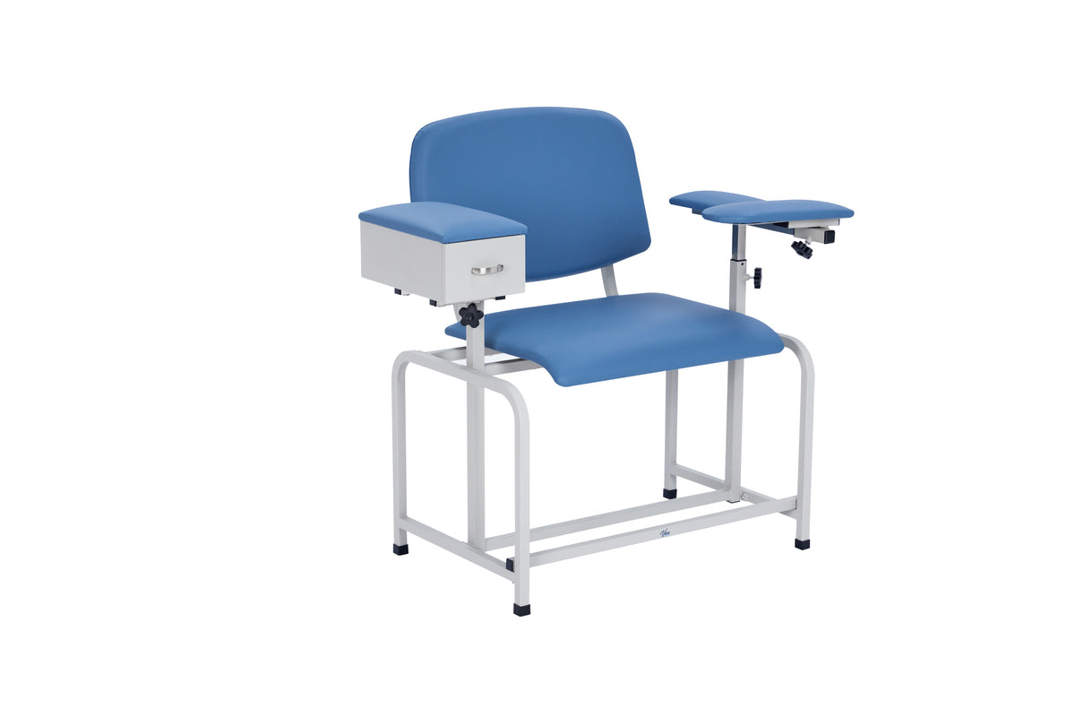 VivaComfort Antimicrobial Bariatric Padded Phlebotomy Blood Drawing Chair Drawer, Blue, 500 lb Capacity