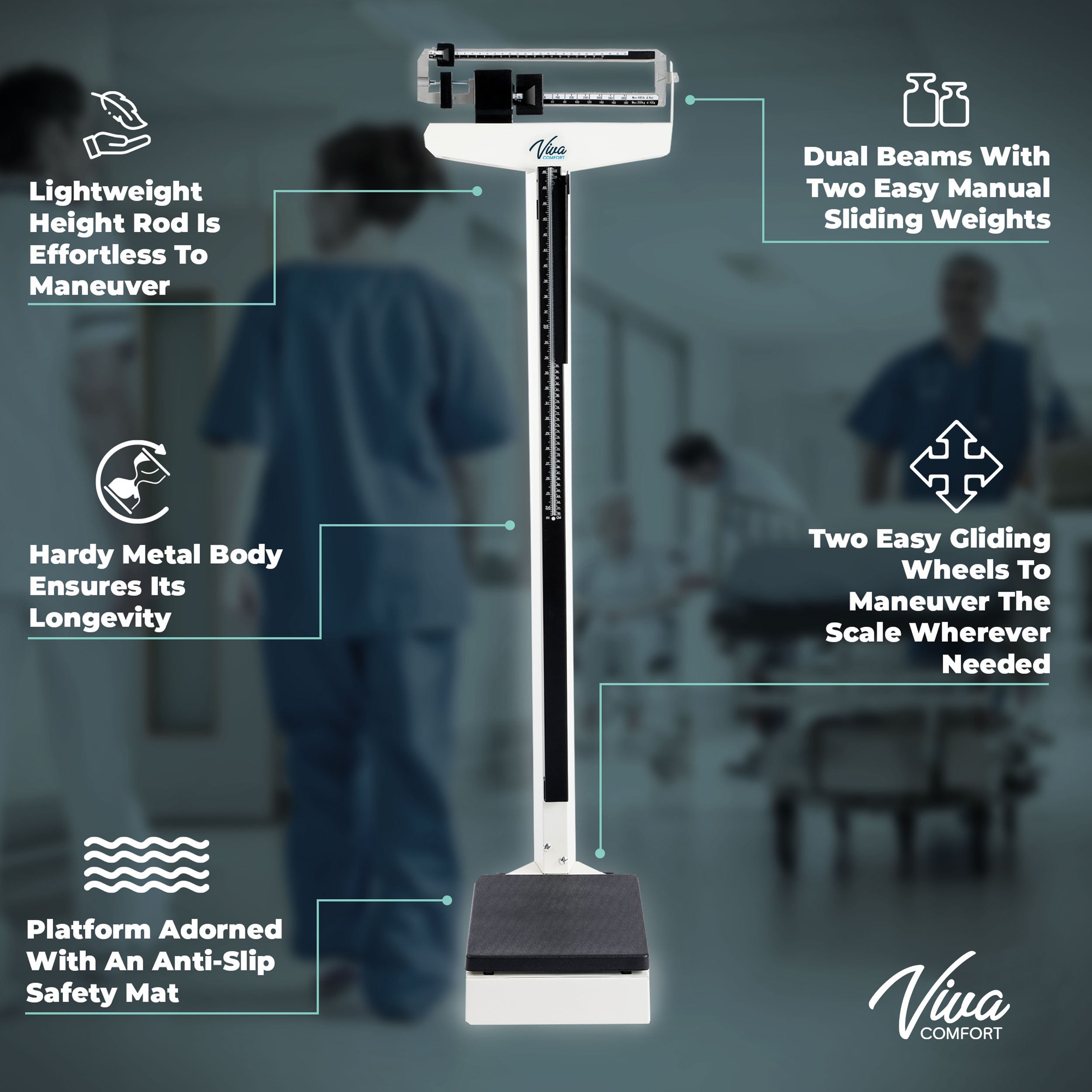 VivaComfort Physician Beam Scale with Height Rod