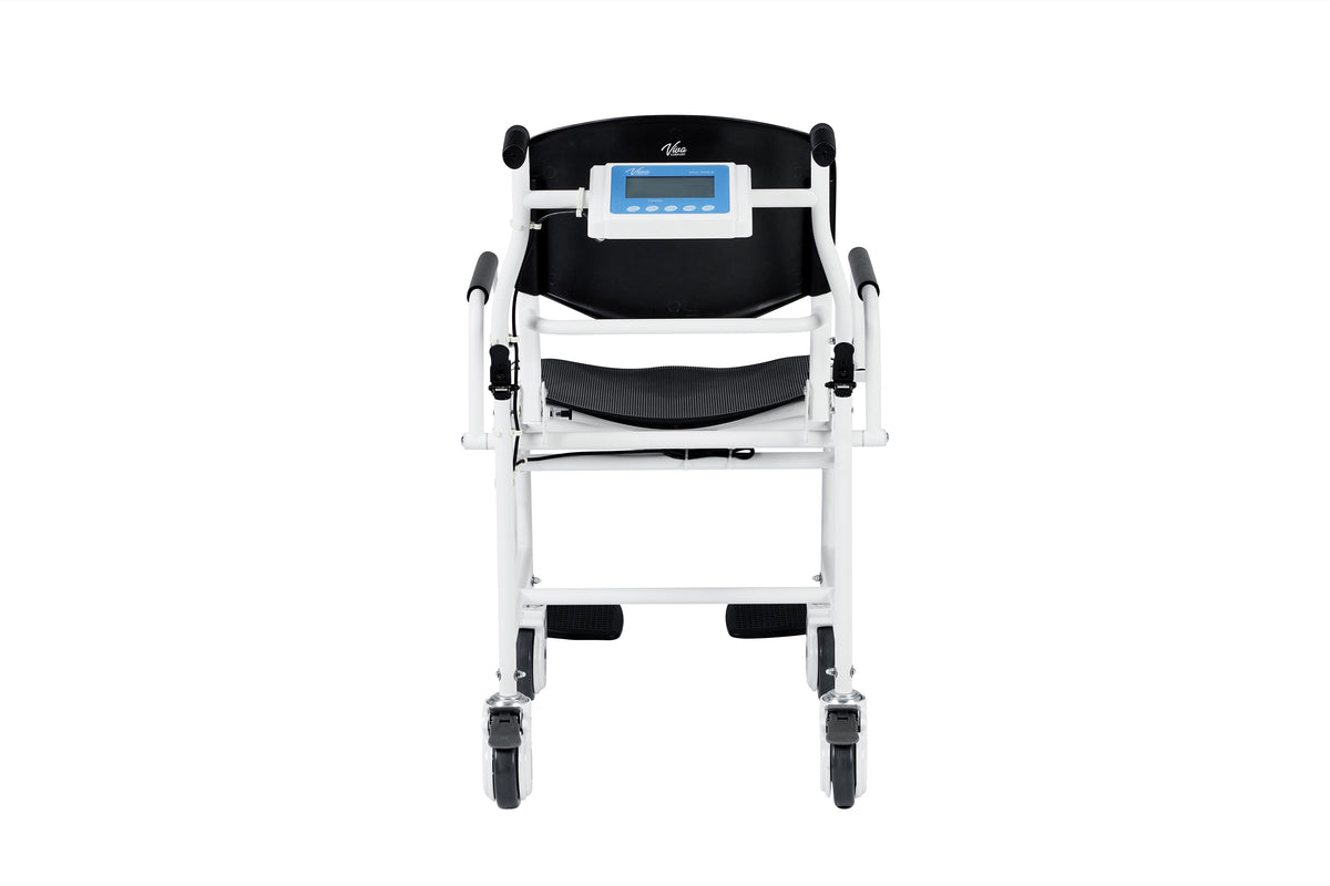 VivaComfort Foldable Bariatric Patient Weighing Chair with Integrated Digital Scale, 550 lb Capacity, Black
