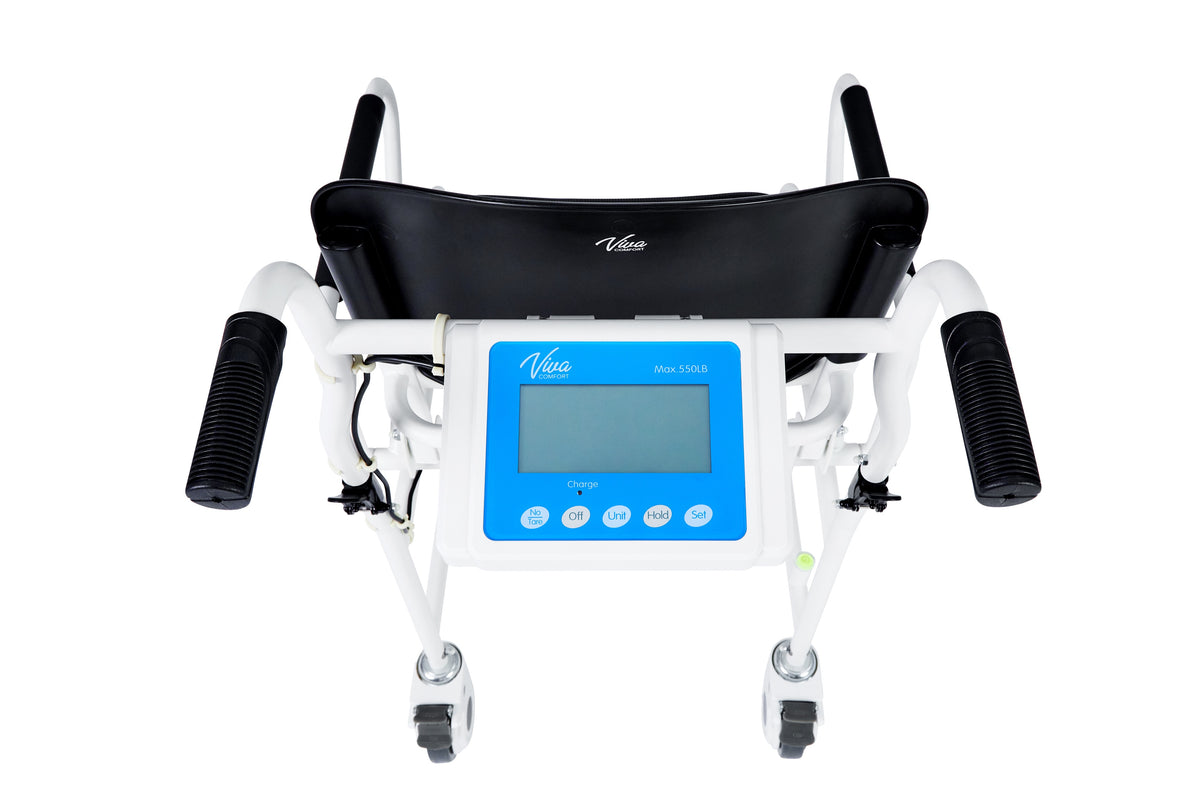 VivaComfort Foldable Bariatric Patient Weighing Chair with Integrated Digital Scale, 550 lb Capacity, Black