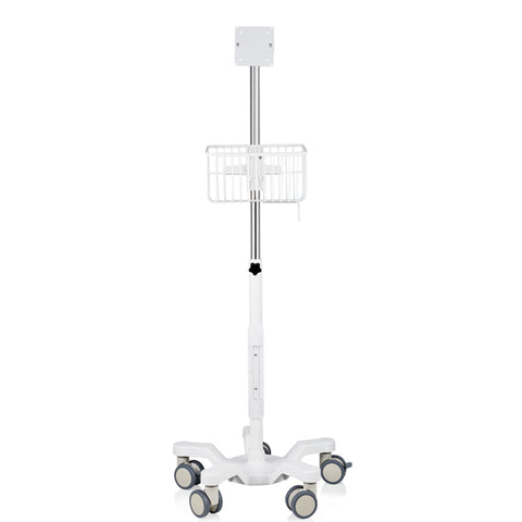 VivaComfort Adjustable Height Mobile Stand with Storage Basket for Welch Allyn 4400 Vital Signs Monitor, White