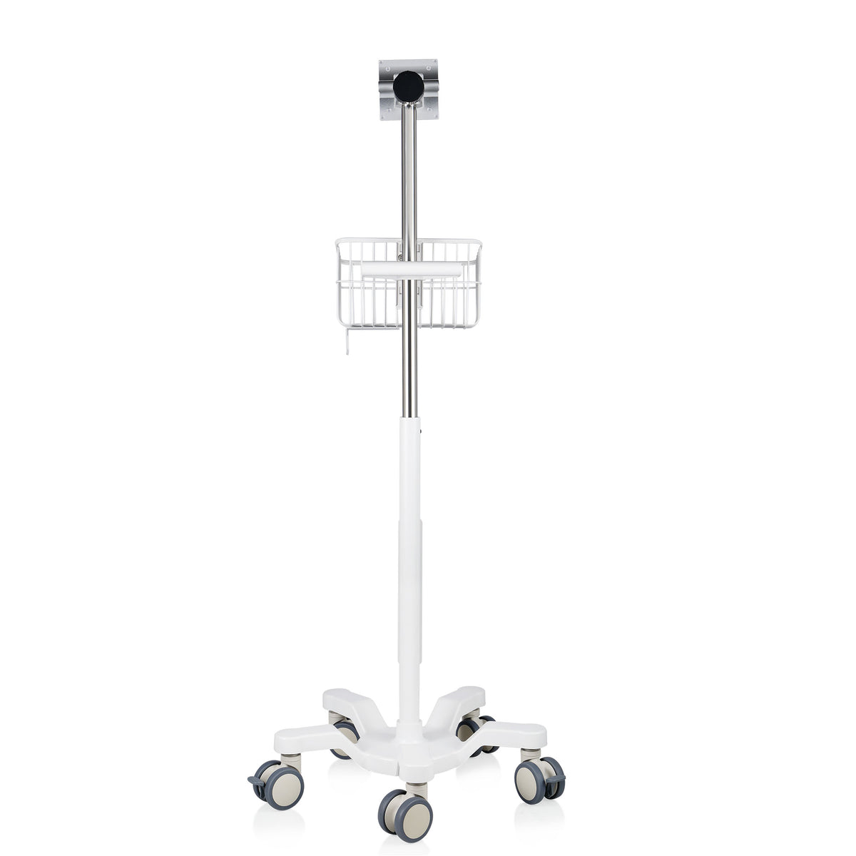 VivaComfort Adjustable Height Mobile Stand with Storage Basket for Welch Allyn 4400 Vital Signs Monitor, White