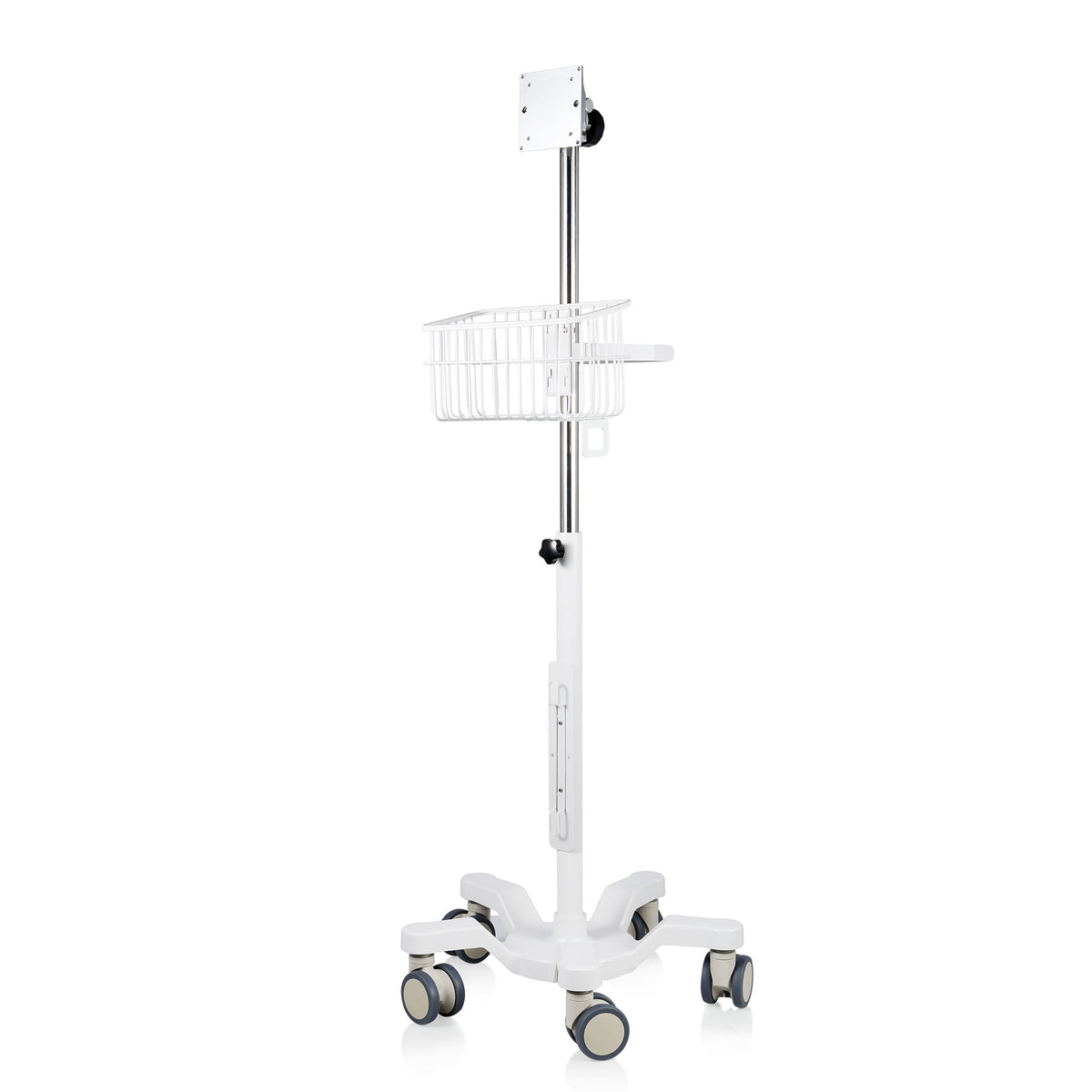 VivaComfort Adjustable Height Mobile Stand with Storage Basket for Welch Allyn 4400 Vital Signs Monitor, White