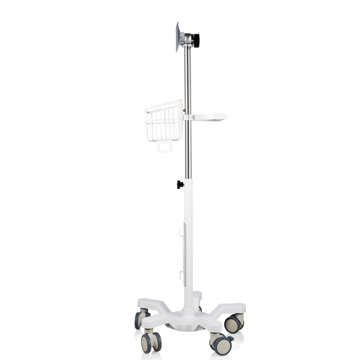 VivaComfort Adjustable Height Mobile Stand with Storage Basket for Welch Allyn 4400 Vital Signs Monitor, White