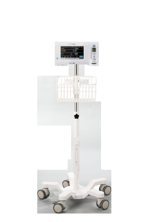 VivaComfort Universal Medical Mobile Cart with Compatible Welch Allen Connex Spot Monitor Mounting Plate, White