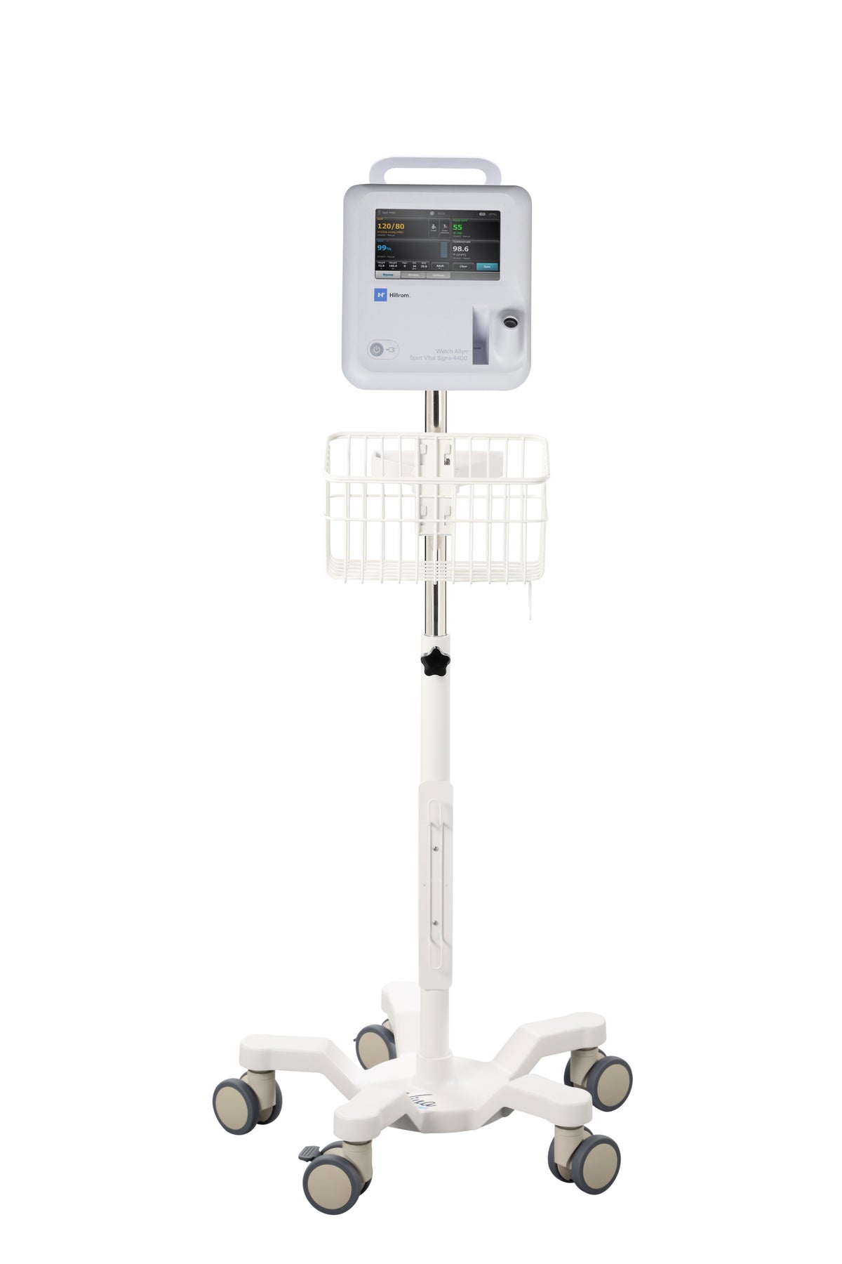 VivaComfort Universal Medical Mobile Cart with Compatible Welch Allen Connex Spot Monitor Mounting Plate, White