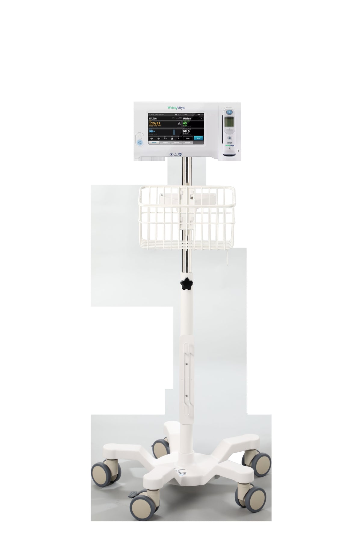 VivaComfort Universal Medical Mobile Cart with Compatible Welch Allen Connex Spot Monitor Mounting Plate, White