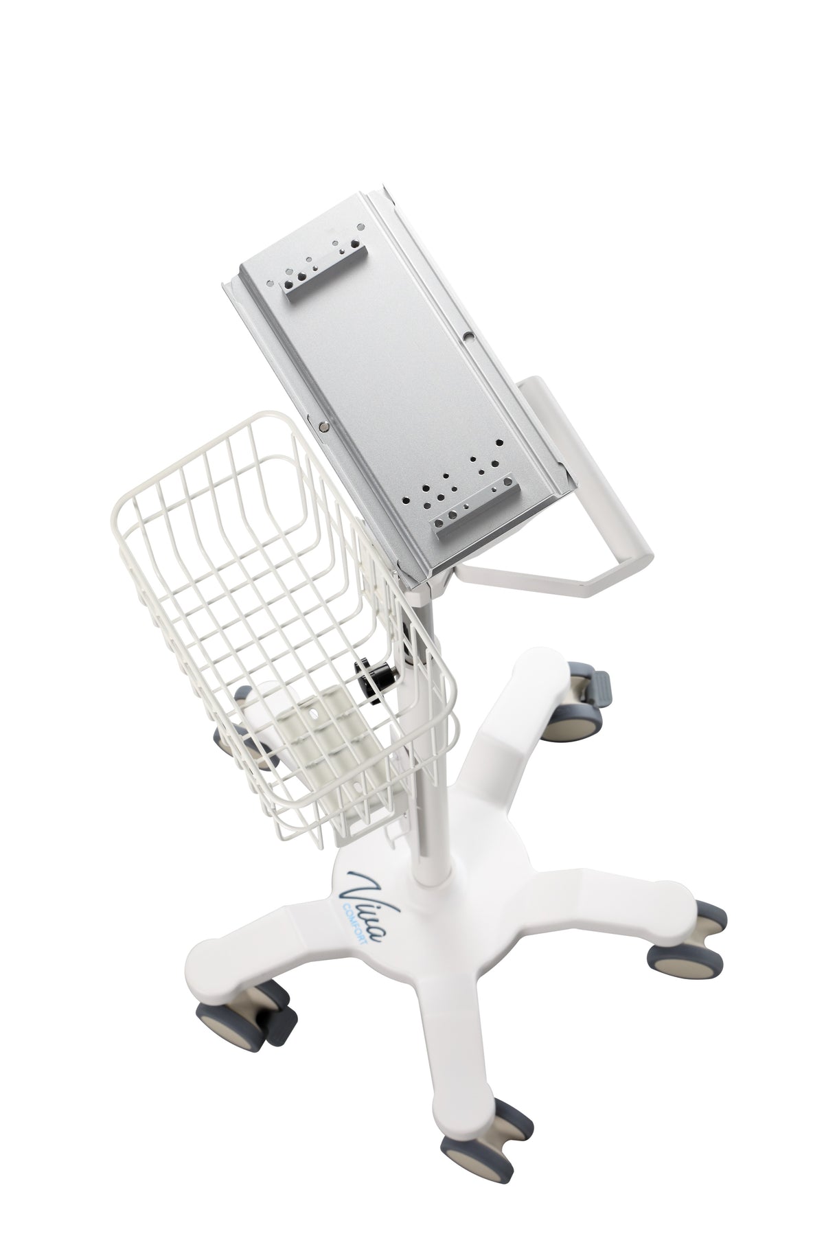 VivaComfort Universal Medical Mobile Cart With Compatible Edan Monitor Mounting Plate, White