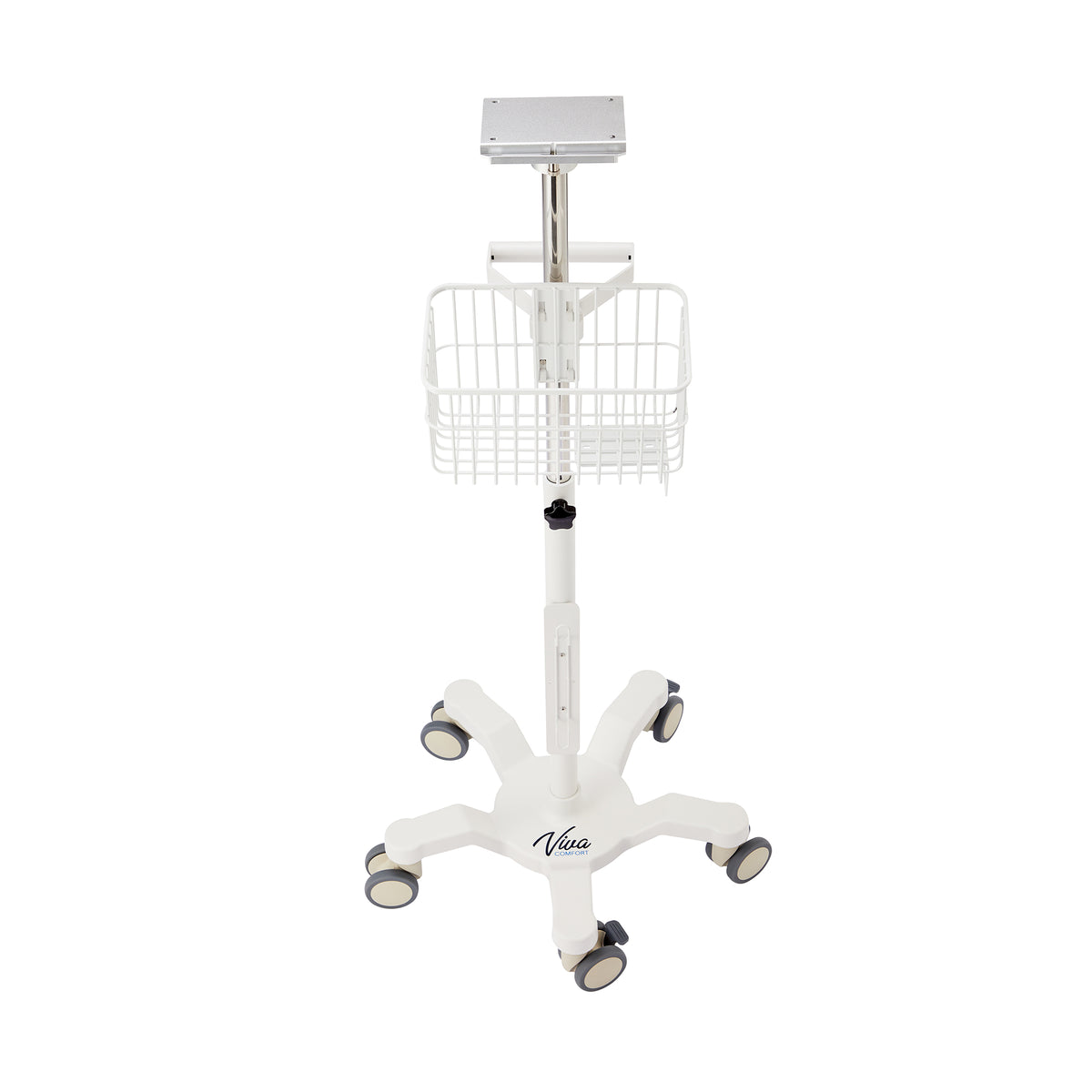VivaComfort Universal Mobile Cart with Viva Diagnostic Omni Spot Vital Sign Patient Monitor Mounting Plate, White