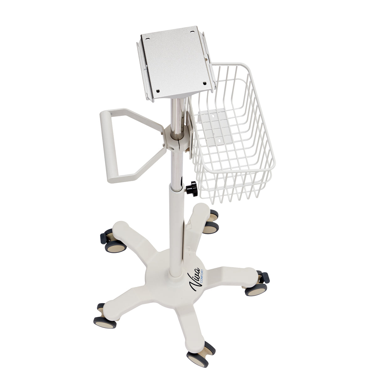 VivaComfort Universal Mobile Cart with Viva Diagnostic Omni Spot Vital Sign Patient Monitor Mounting Plate, White