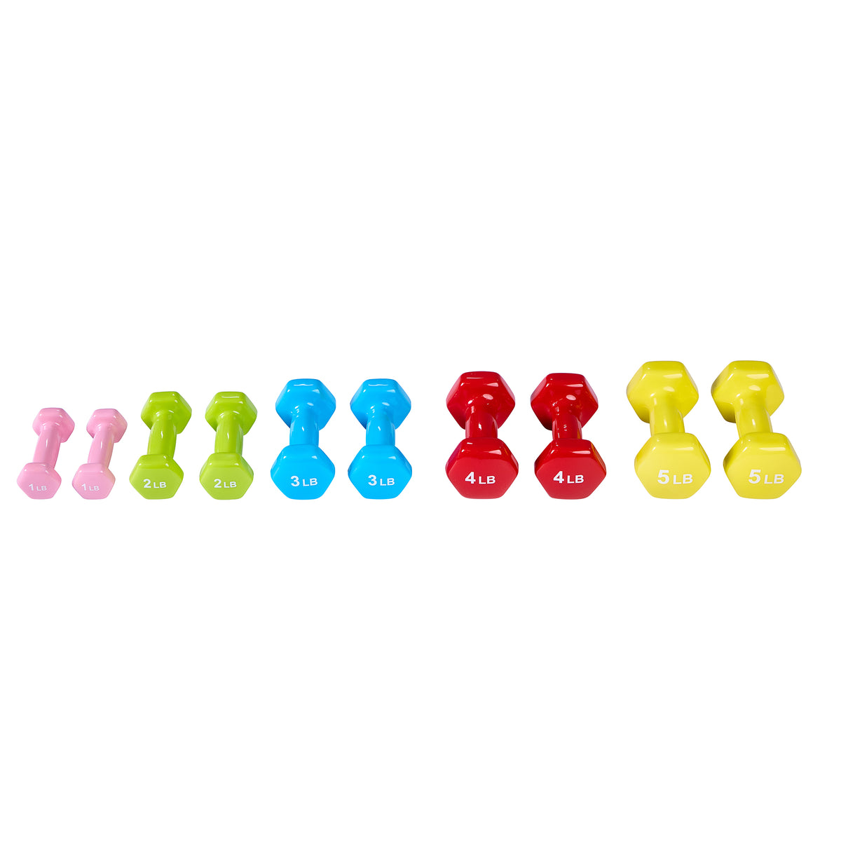 VivaComfort Rehabilitation & Fitness Antislip Vinyl Coated Hex Dumbbell Weight Set (10-Pack), Multi, 10/Pack