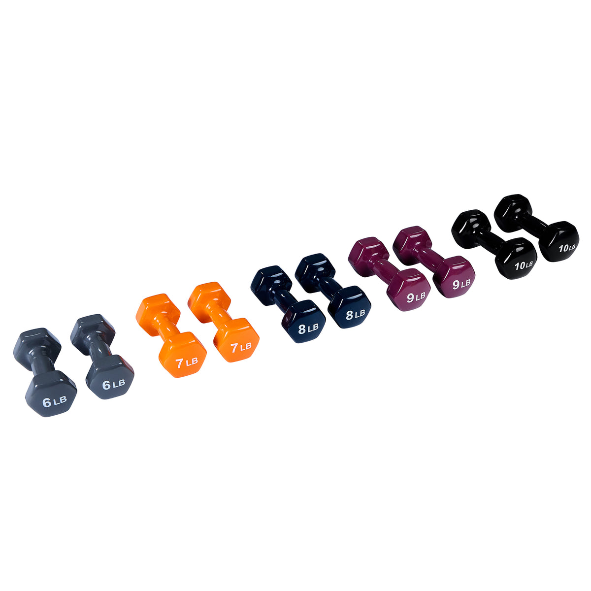 VivaComfort Rehabilitation & Fitness Antislip Vinyl Coated Hex Dumbbell Weight Set (10-Pack), Multi, 10/Pack