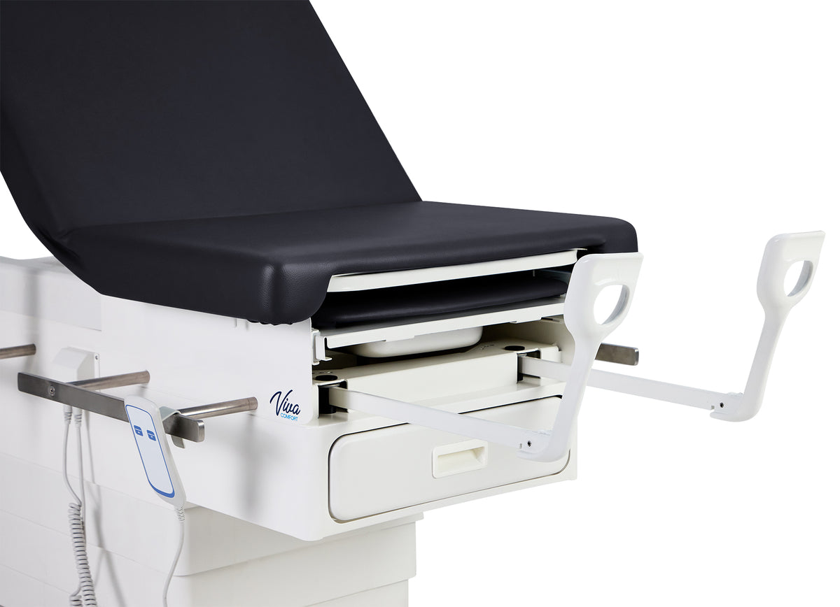 VivaComfort Pointe Power Height Adjustable Pelvic Tilt Exam Table with Stirrups, Storage, and Paper Dispenser, 396 lb Ca