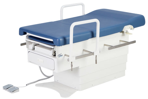 VivaComfort Pointe Power Height Adjustable Pelvic Tilt Exam Table with Stirrups, Storage, Paper Dispenser and Hand Rails