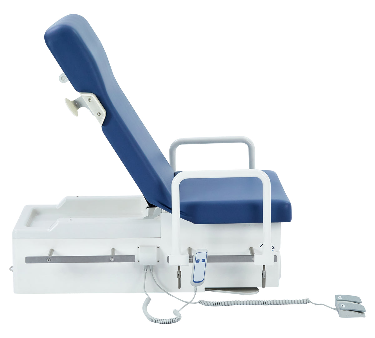 VivaComfort Pointe Power Height Adjustable Pelvic Tilt Exam Table with Stirrups, Storage, Paper Dispenser and Hand Rails