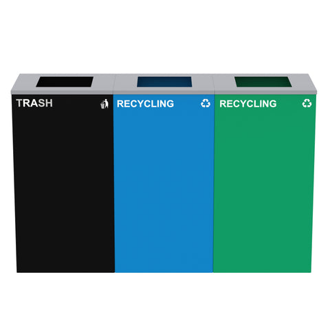 Alpine Industries 87 Gal. 3-Stream Steel Blue Green Recycling Bin