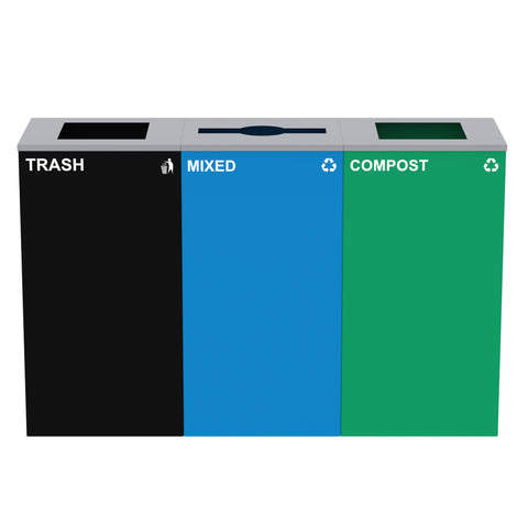 Alpine 87 Gal 3-Stream Bin, Blue Mixed & Green Compost (ALP4450-BLK-KIT19)