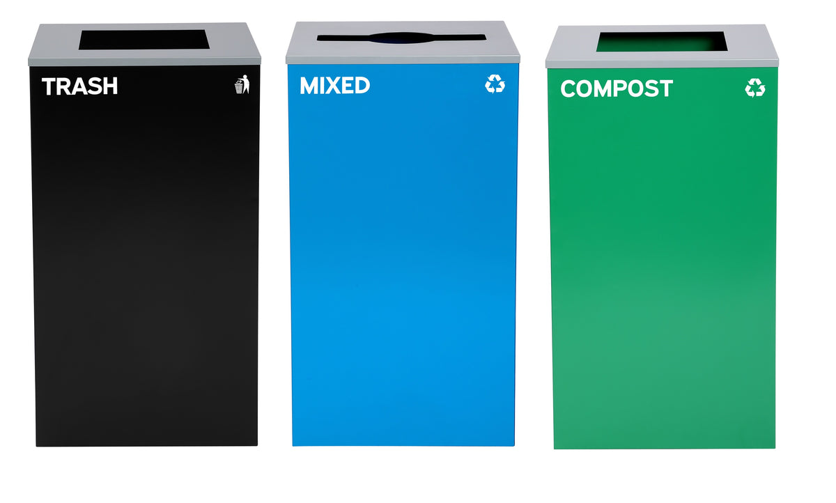 Alpine 87 Gal 3-Stream Bin, Blue Mixed & Green Compost (ALP4450-BLK-KIT19)