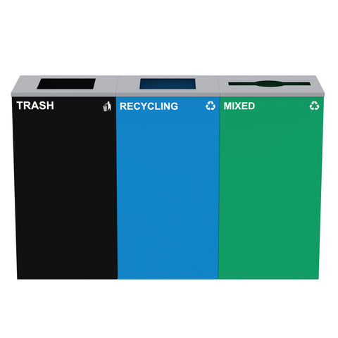 Alpine Industries 87 Gal. 3-Stream Steel Blue Recycling, Green
