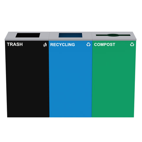 Alpine Industries 87 Gal. 3-Stream Steel Blue Recycling, Green
