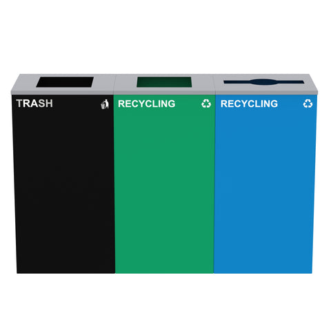 Alpine Industries 87 Gal. 3-Stream Steel Blue Recycling, Green