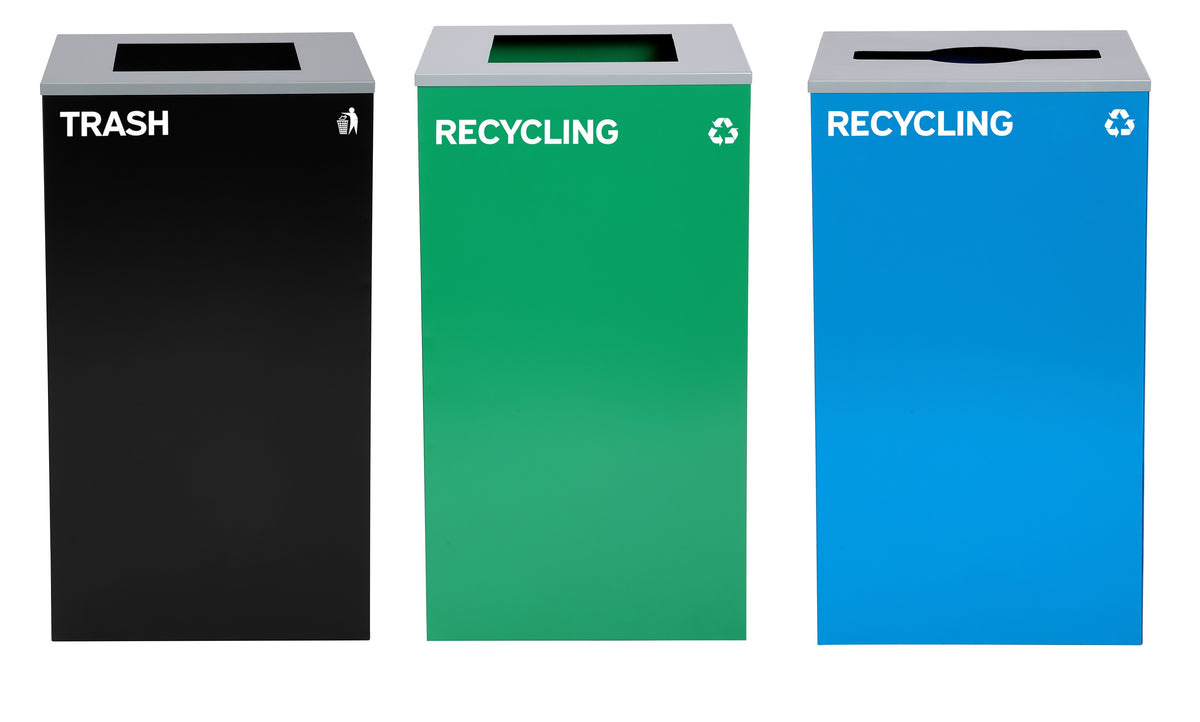 Alpine Industries 87 Gal. 3-Stream Steel Blue Recycling, Green